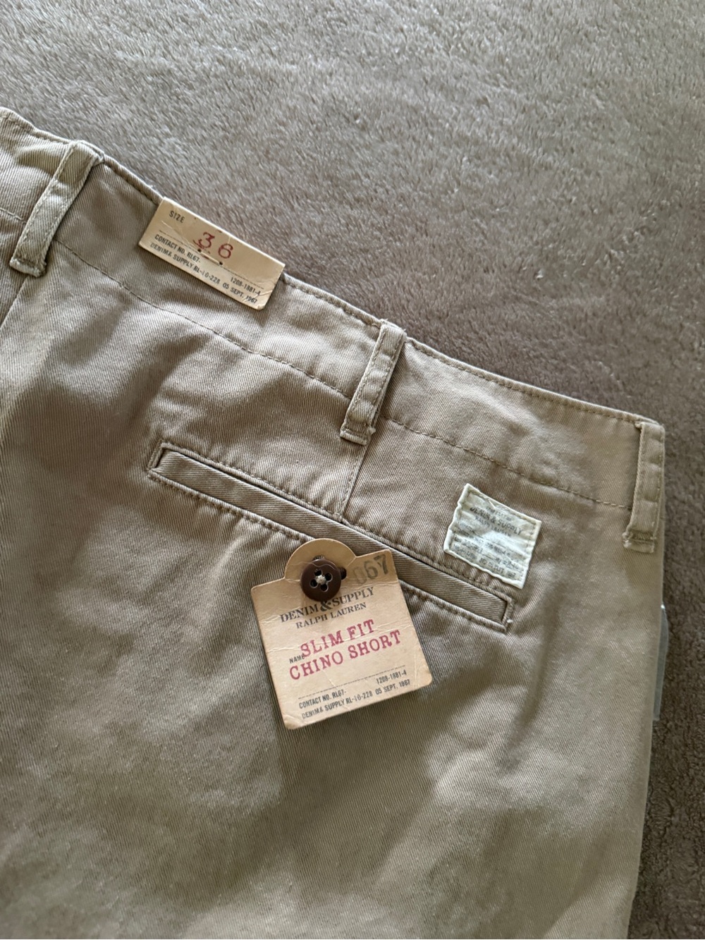 Ralph Lauren Denim & Supply 2 Tone Khaki Shorts w/Distressed American Flag Panel - Picture 5 of 10